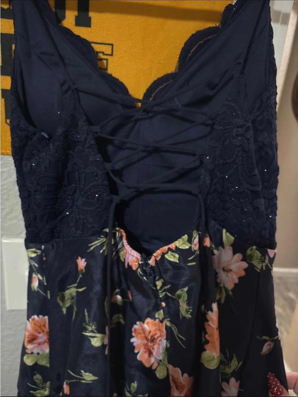City Studio Navy Lace Bodice Floral Mini Dress - Picture 4 of 5